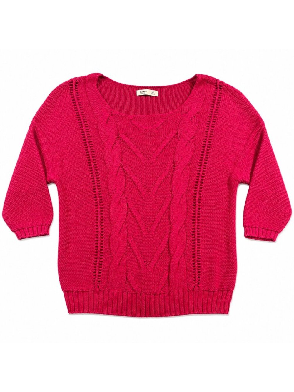 Old Navy Women's XXL Red Cable Knit Scoop Neck Pullover Sweater 3/4 Sleeve